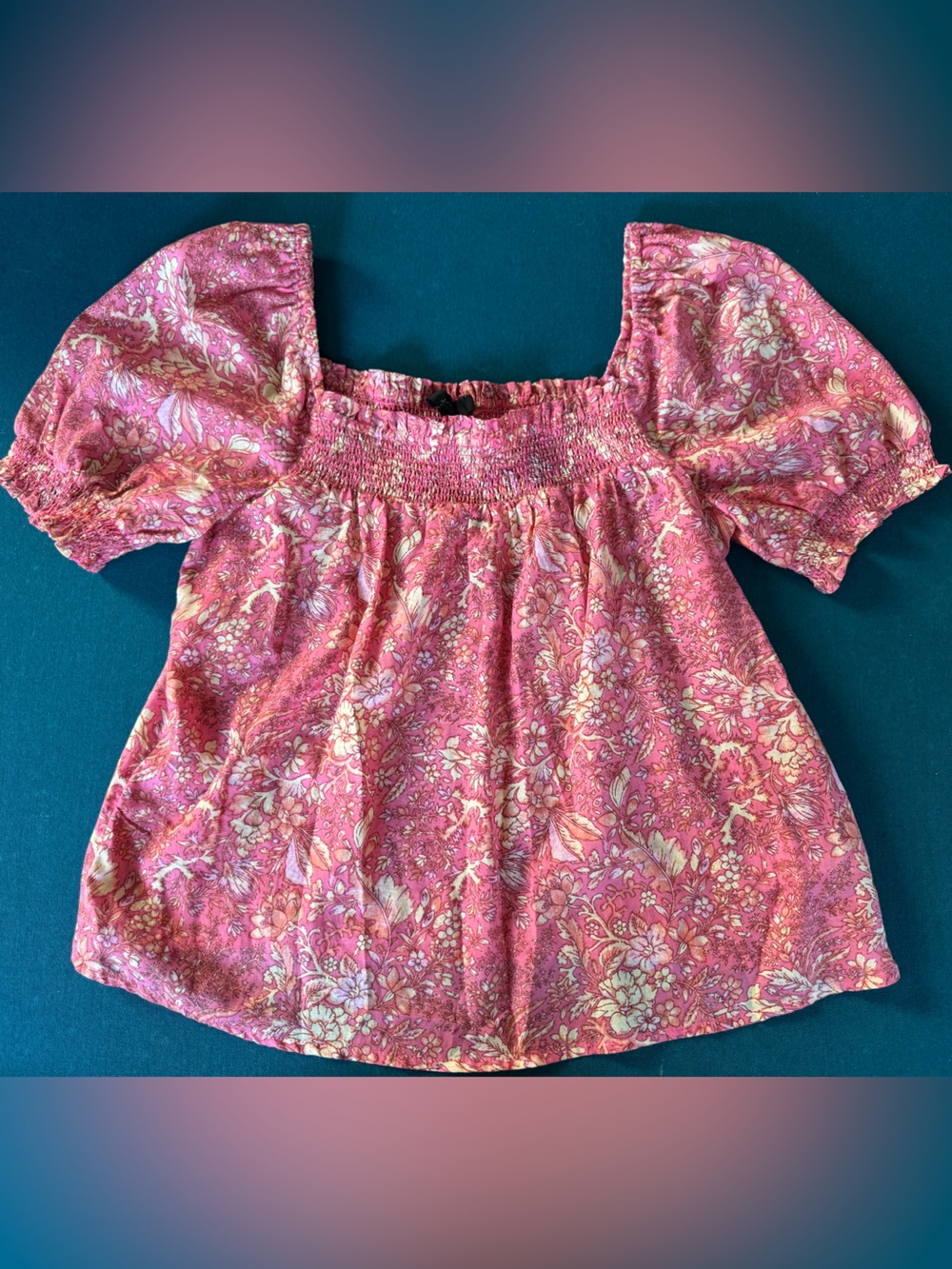 J. Crew Pink Bouquet Floral Block Print Smocked Puff Sleeve Top Size Medium